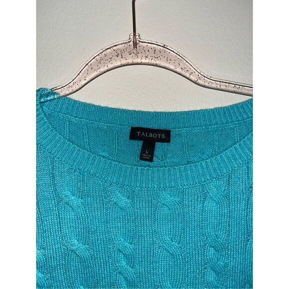 Women’s Talbots Teal Blue Lambswool Blend Cable Knit Sweater Large - Picture 2 of 5